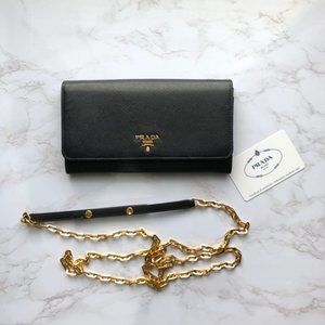 Prada Black Saffiano Wallet on Chain
